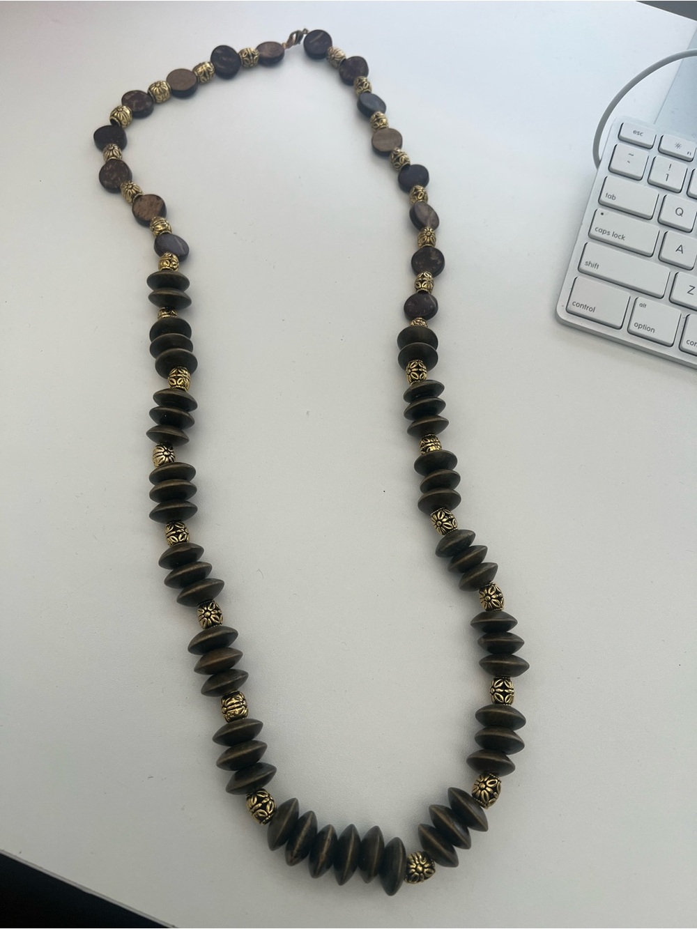 Brown Bead Necklace with Gold Accent Beads